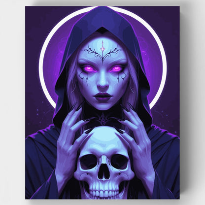 Mystical Hooded Sorceress with Skull - Paint by Numbers Kit