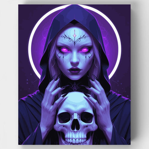 Mystical Hooded Sorceress with Skull - Paint by Numbers Kit