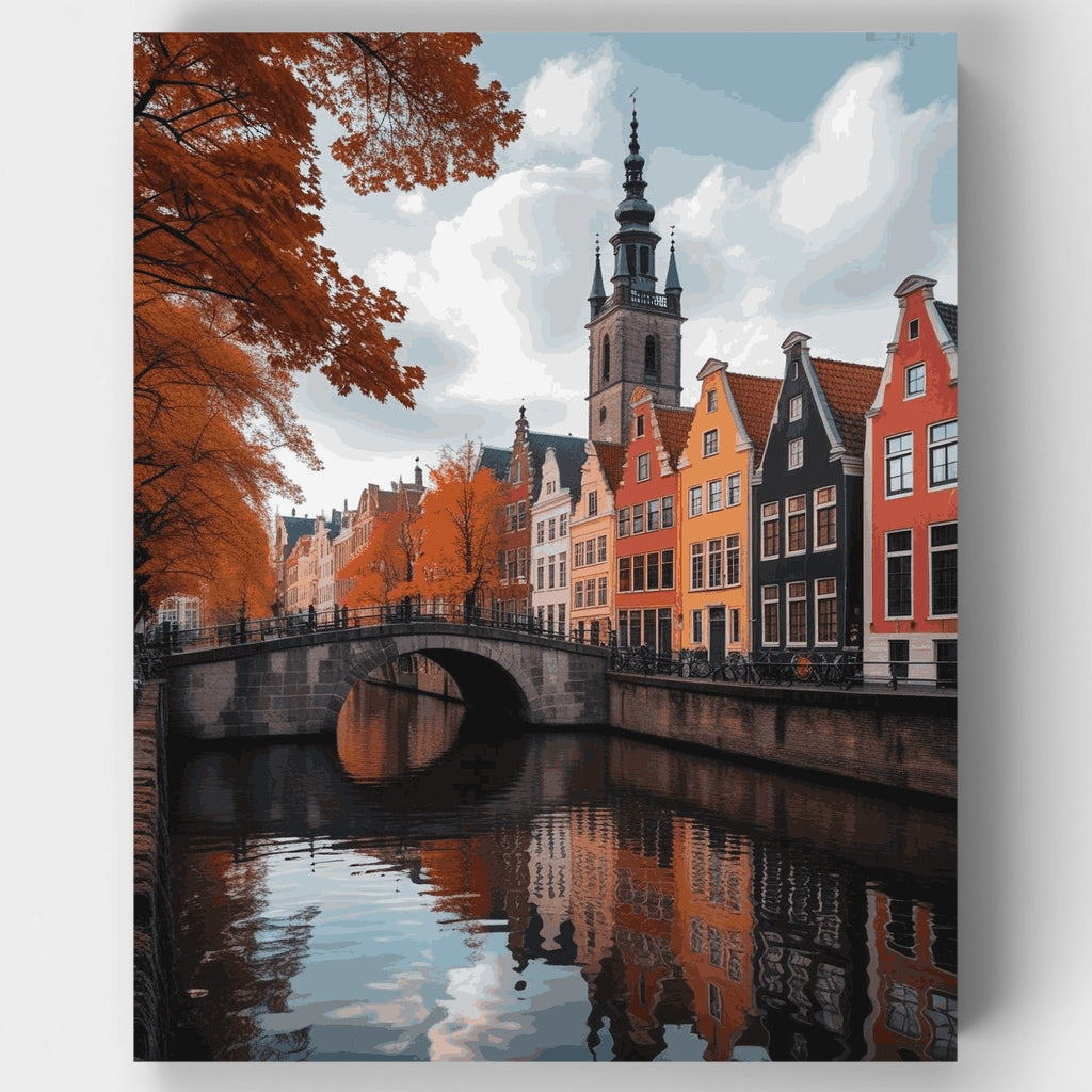 Casas de los canales de Ámsterdam en otoño - Kit de pintura por números — Estándar