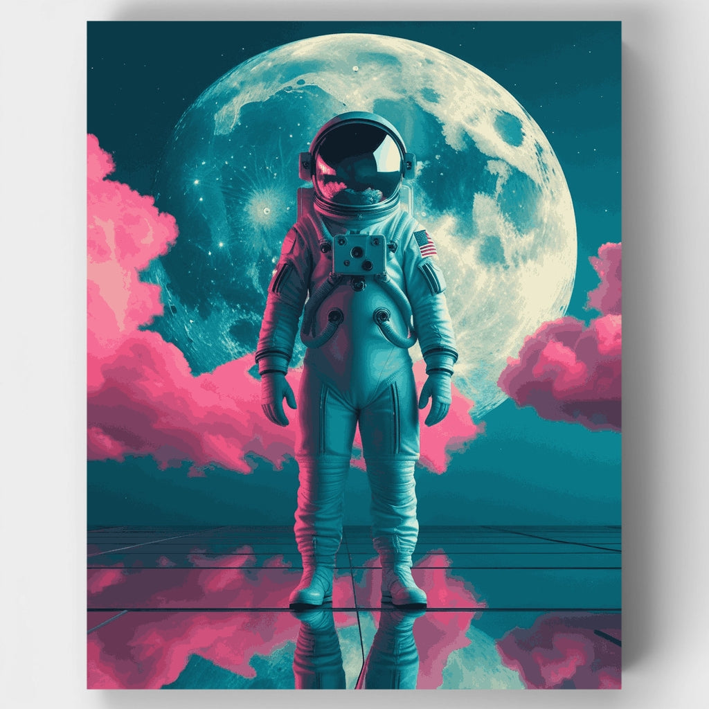 Astronauta lunar en nubes rosas - Kit de pintura por números — Estándar