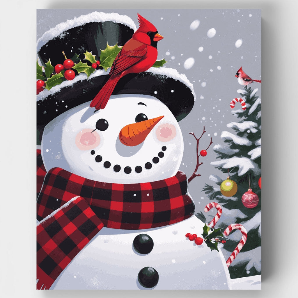 Kit de pintura por números: Muñeco de nieve con cardenal festivo — Estándar
