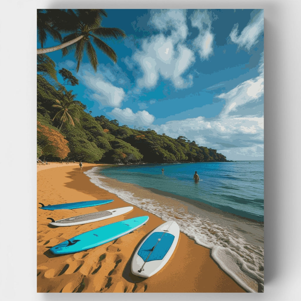 Paraíso tropical de surf en la playa - Kit de pintura por números — Estándar