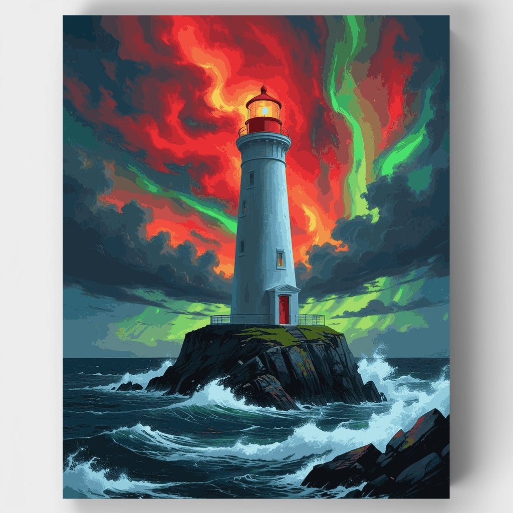 Faro bajo una tormenta de auroras - Kit de pintura por números — Estándar
