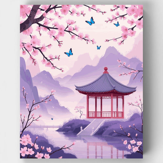 Cherry Blossom Pagoda - Paint by Numbers Kit
