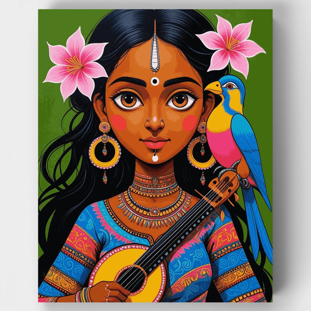 Mujer india con loro - Kit de pintura por números — Estándar