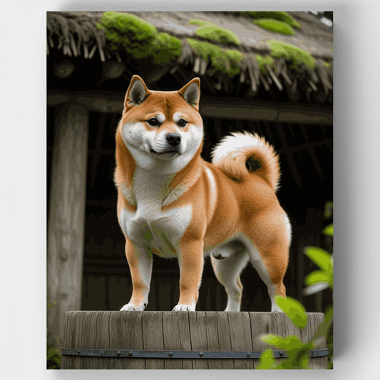 Shiba Inu on Wooden Fence - Paint by Numbers Kit