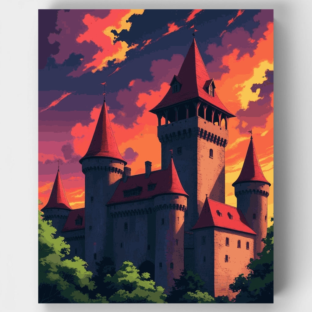 Castillo de cuento de hadas al atardecer - Kit de pintura por números — Estándar
