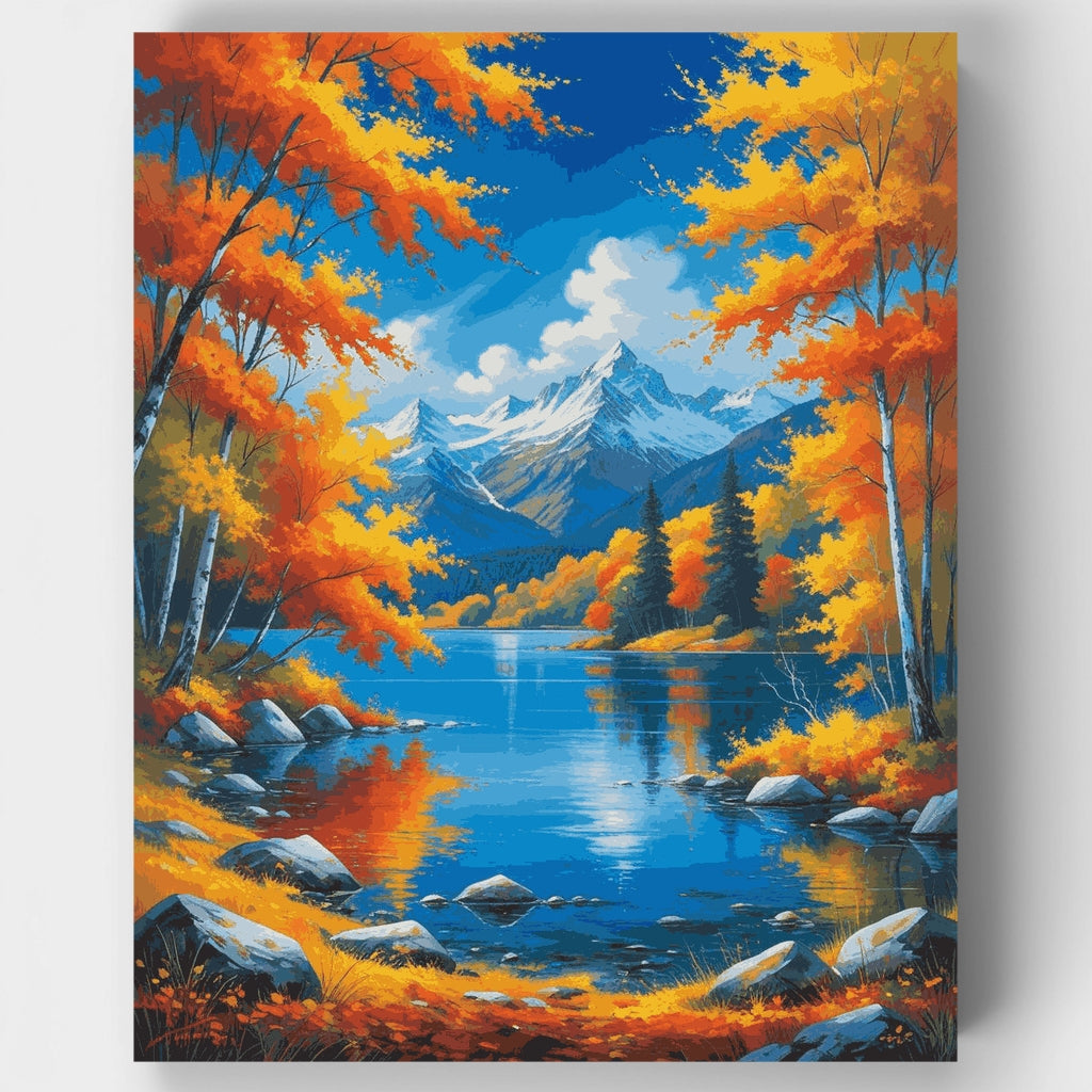 Kit de pintura por números: Reflejo en el lago de la montaña en otoño — Estándar
