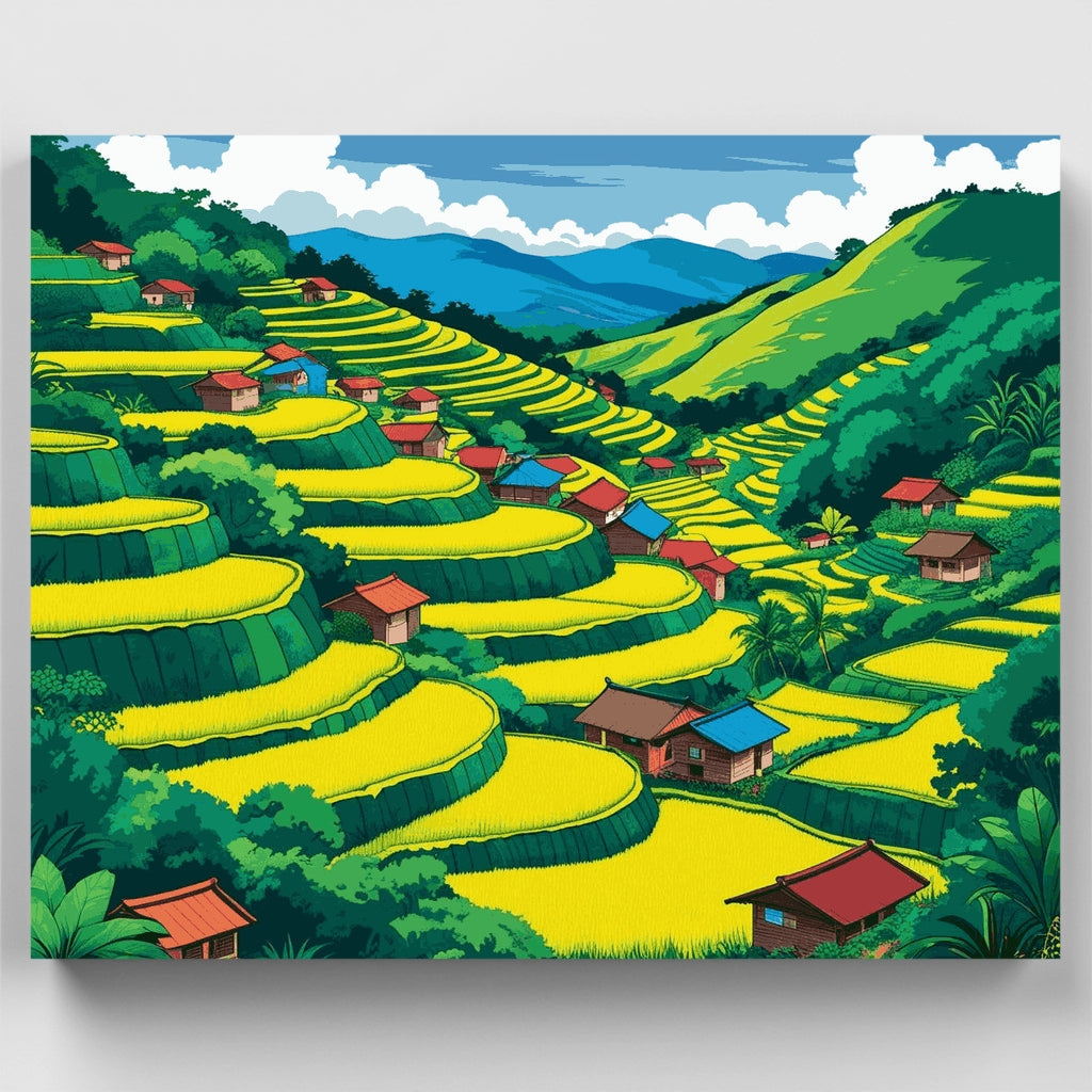 Pueblo de terrazas de arroz - Kit de pintura por números — Estándar