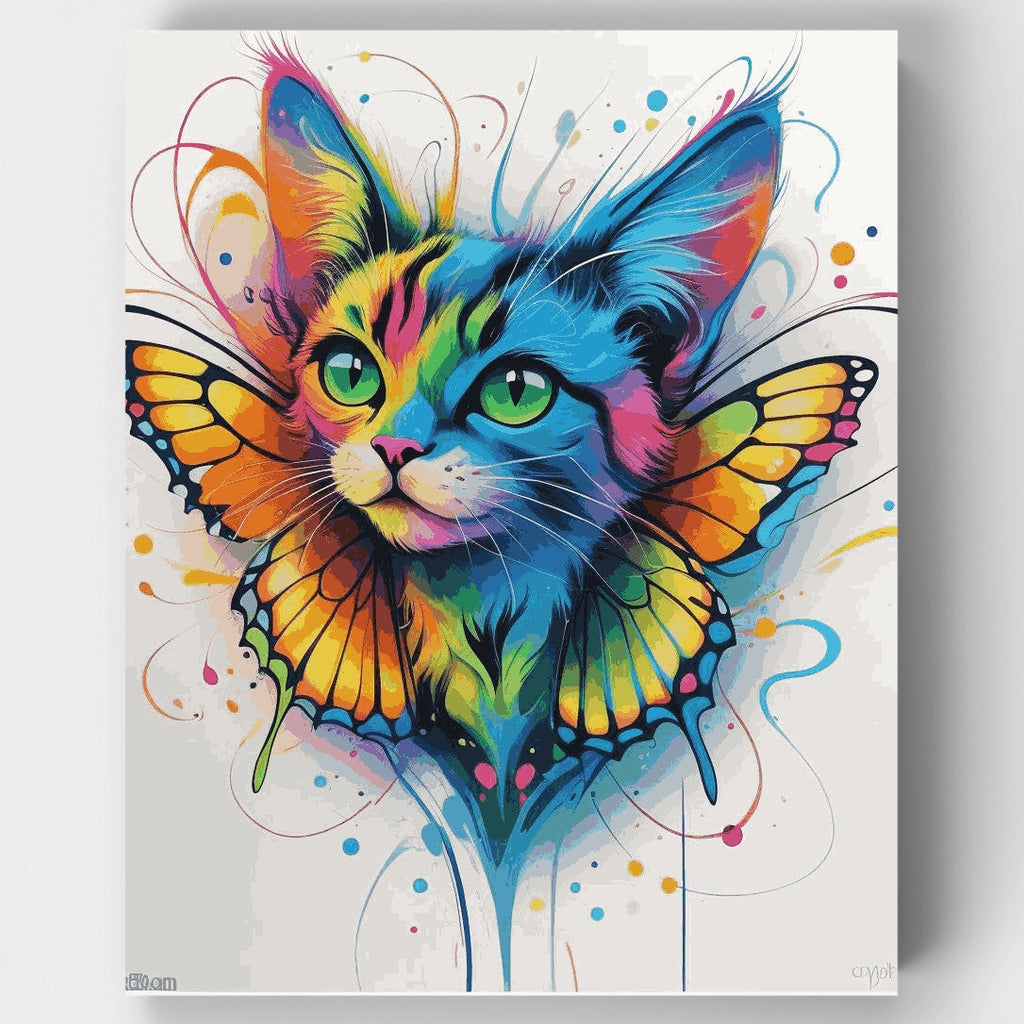 Kit de pintura por números: Gato mariposa arcoíris — Estándar