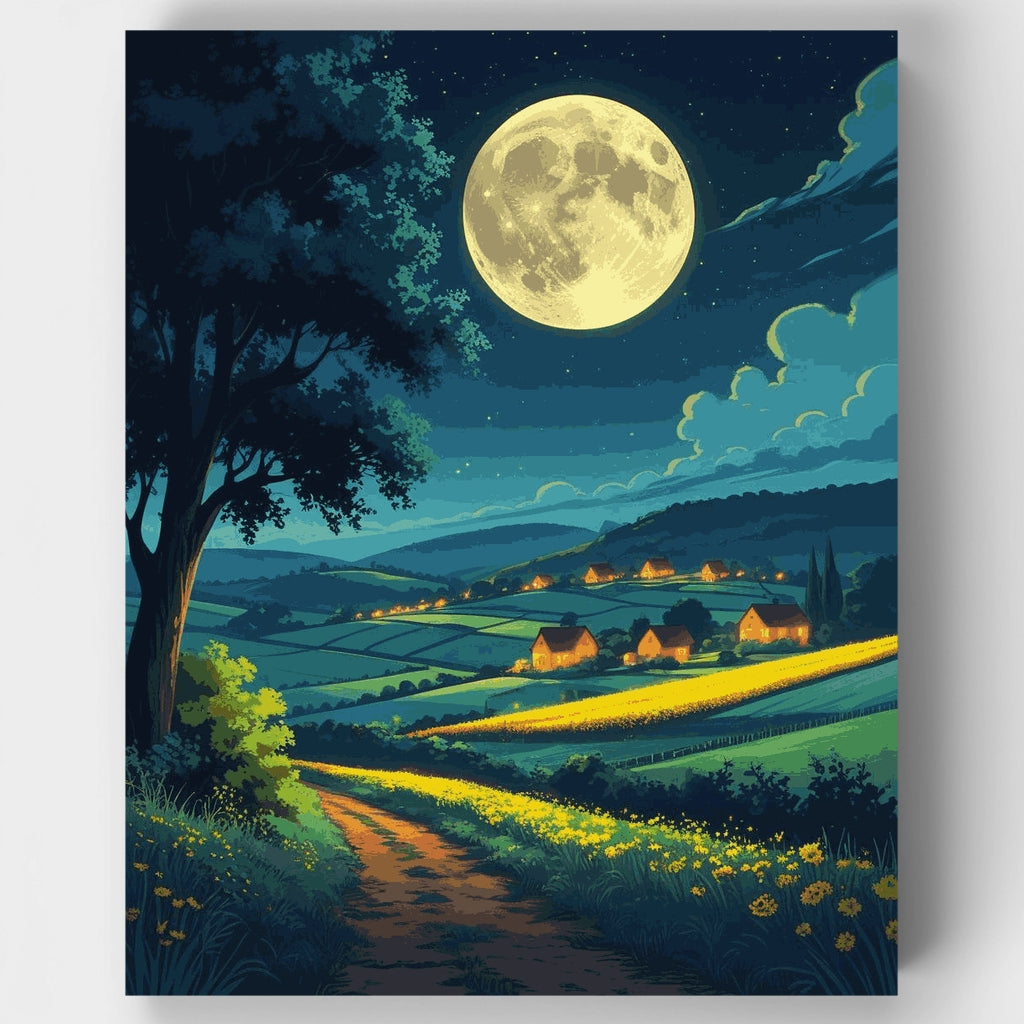Kit de pintura por números - Paisaje rural a la luz de la luna — Estándar