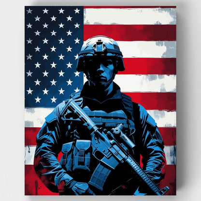 American Soldier with Flag - Paint by Numbers Kit