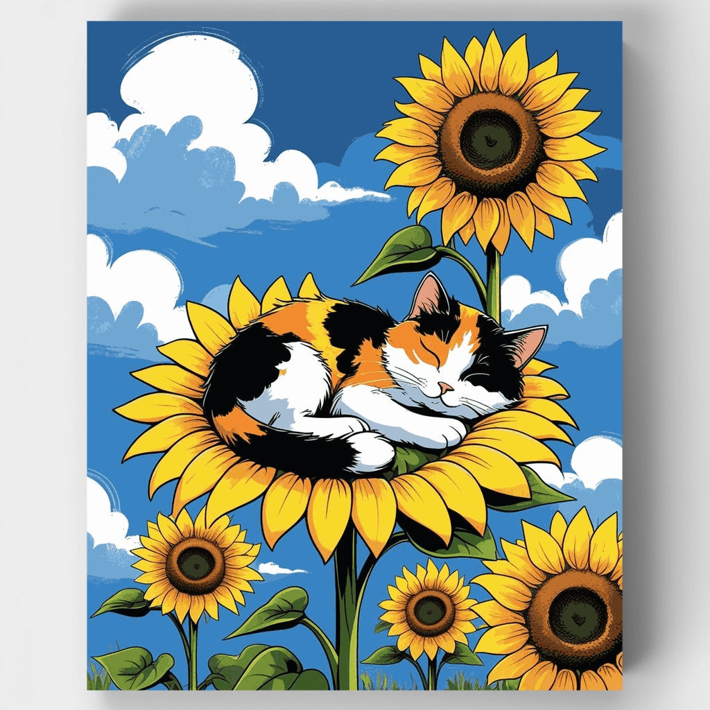 Sleeping Cat on Sunflower - Paint by Numbers Kit