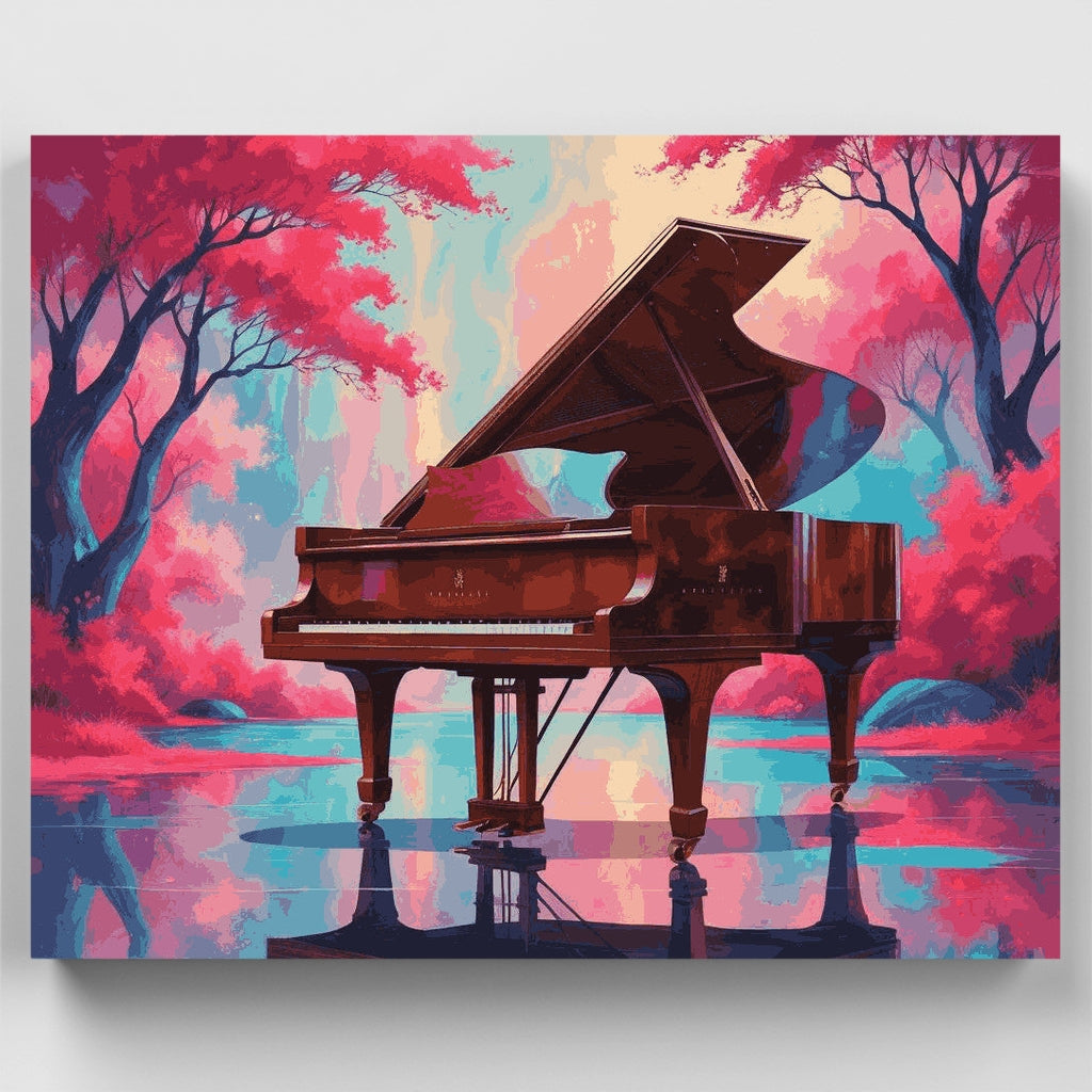 Piano encantado en bosque de cerezos - Kit de pintura por números — Estándar