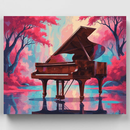 Enchanted Piano in Cherry Blossom Forest - Paint by Numbers Kit