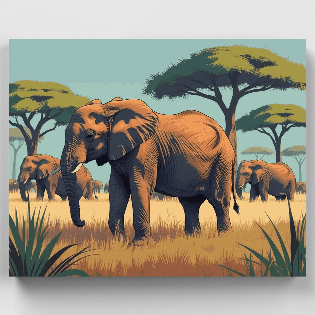 Elefantes del Serengueti - Kit de pintura por números — Estándar