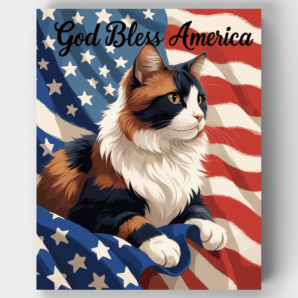 Kit de pintura por números: Gato patriótico "God Bless America" — Estándar