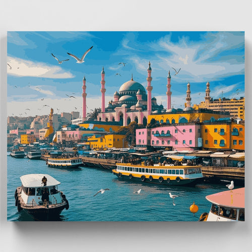 Istanbul Harbor with Mosque - Paint by Numbers Kit