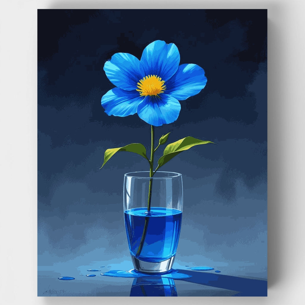 Flor de cosmos azul en jarrón de cristal - Kit de pintura por números — Estándar