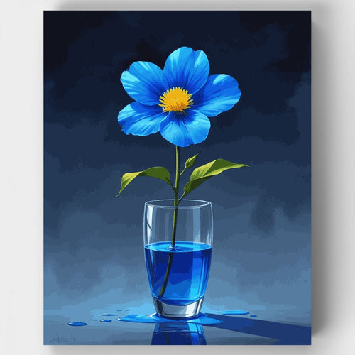 Blue Cosmos Flower in Glass Vase - Paint by Numbers Kit