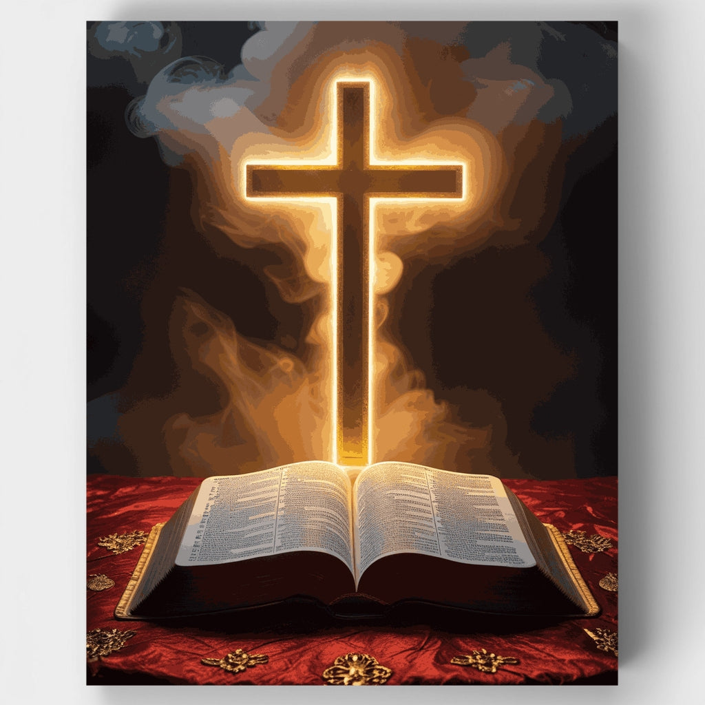 Cruz y Biblia brillantes - Kit de pintura por números — Estándar
