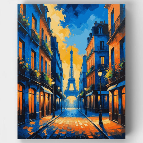 Parisian Street with Eiffel Tower - Paint by Numbers Kit