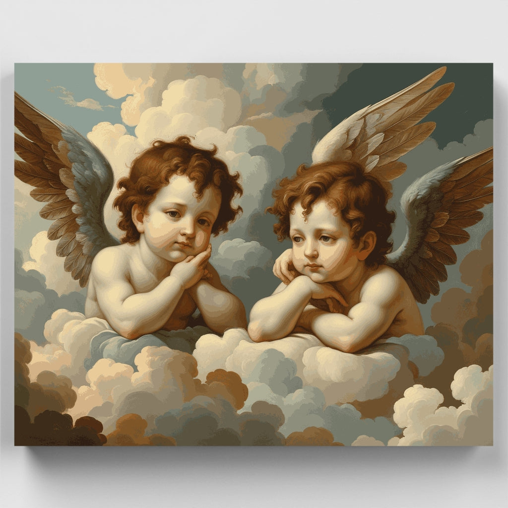 Kit de pintura por números - Ángeles querubines entre nubes — Estándar