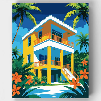 Tropical Beach House Paradise - Paint by Numbers Kit