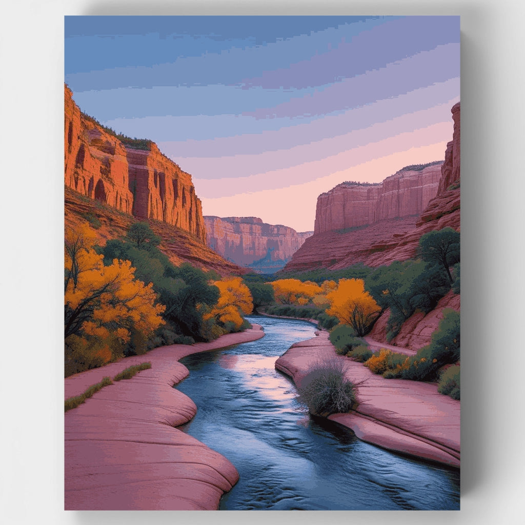 Kit de pintura por números: Atardecer en el río del cañón desértico — Estándar
