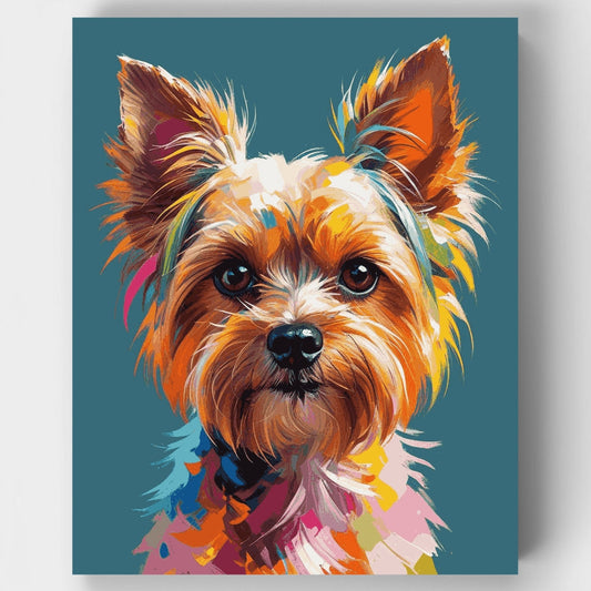 Vibrant Yorkie with Colorful Brushstroke Fur - Paint by Numbers Kit