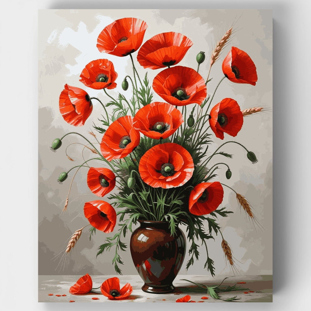 Amapolas rojas en florero - Kit de pintura por números — Estándar