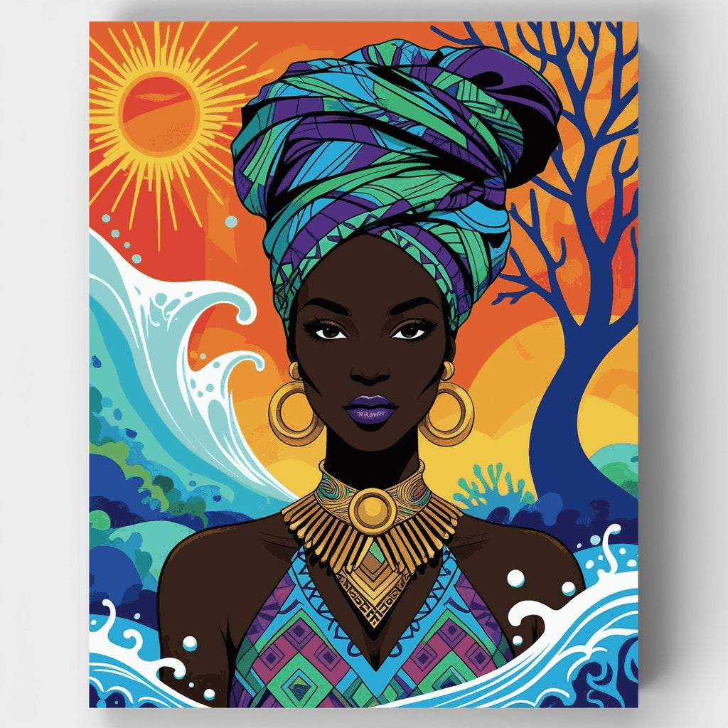 African Woman with Colorful Headwrap - Paint by Numbers Kit