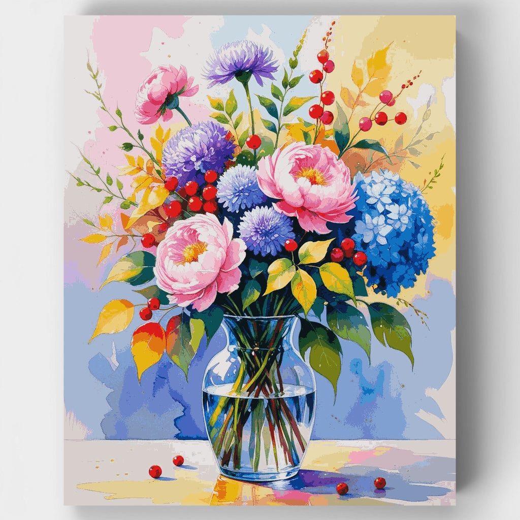 Ramo de flores otoñales en florero de cristal - Kit de pintura por números — Estándar
