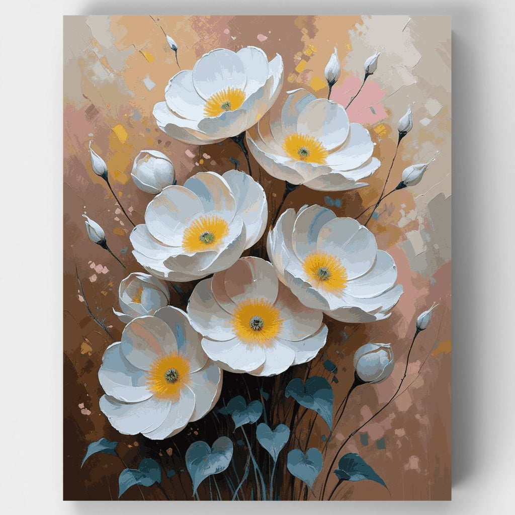Kit de pintura por números: Amapolas blancas, flores abstractas — Estándar