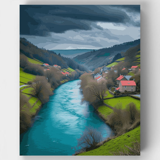 Turquoise River Valley Village - Paint by Numbers Kit