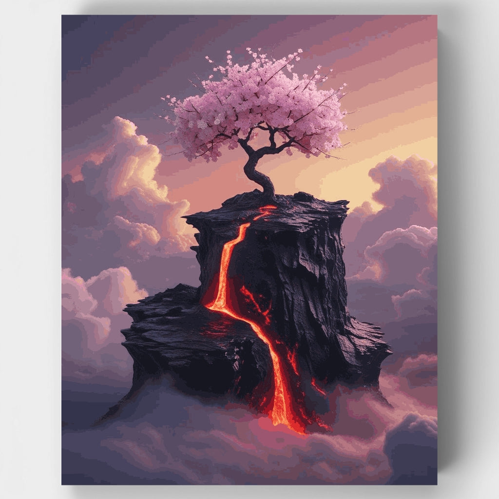 Cerezo sobre roca volcánica - Kit de pintura por números — Estándar
