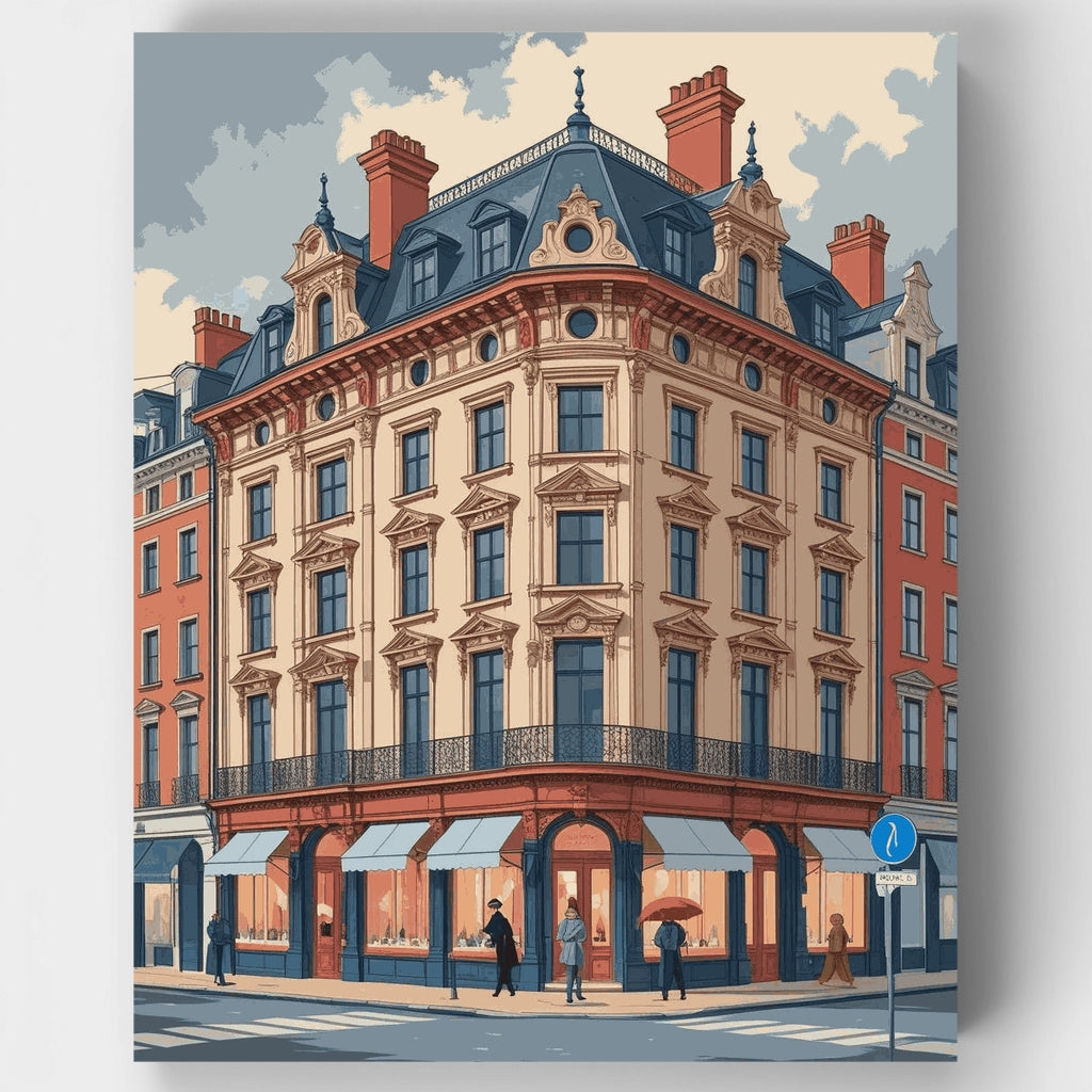 Edificio en esquina europeo - Kit de pintura por números — Estándar
