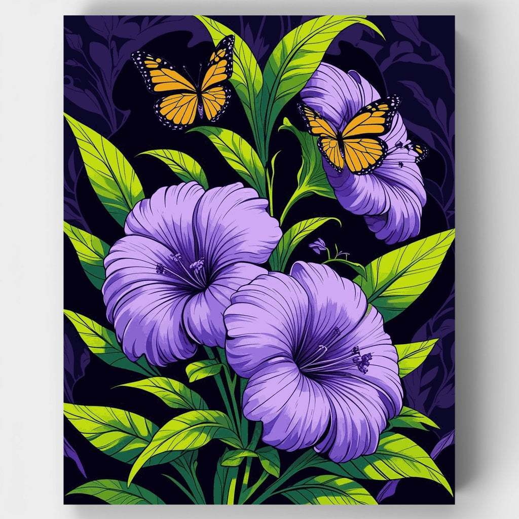 Hibisco tropical con mariposas monarca - Kit de pintura por números — Estándar