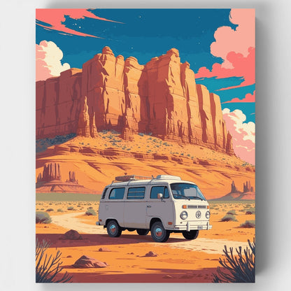 Desert Adventure with Vintage Van - Paint by Numbers Kit