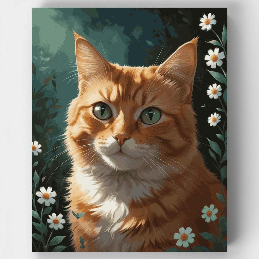 Kit de pintura por números: gato atigrado naranja con margaritas — Estándar