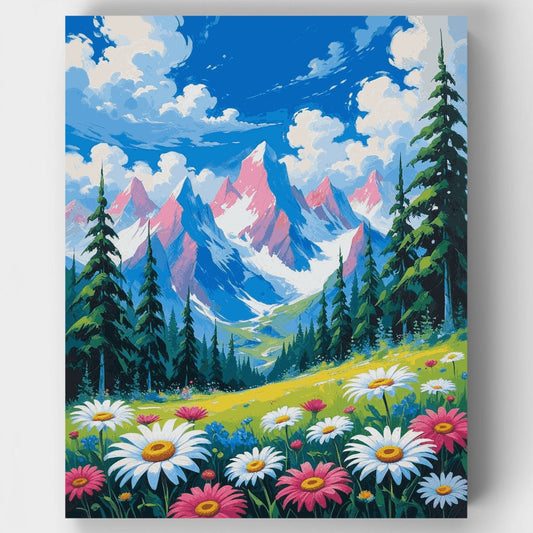 Alpine Meadow with Mountain View - Paint by Numbers Kit