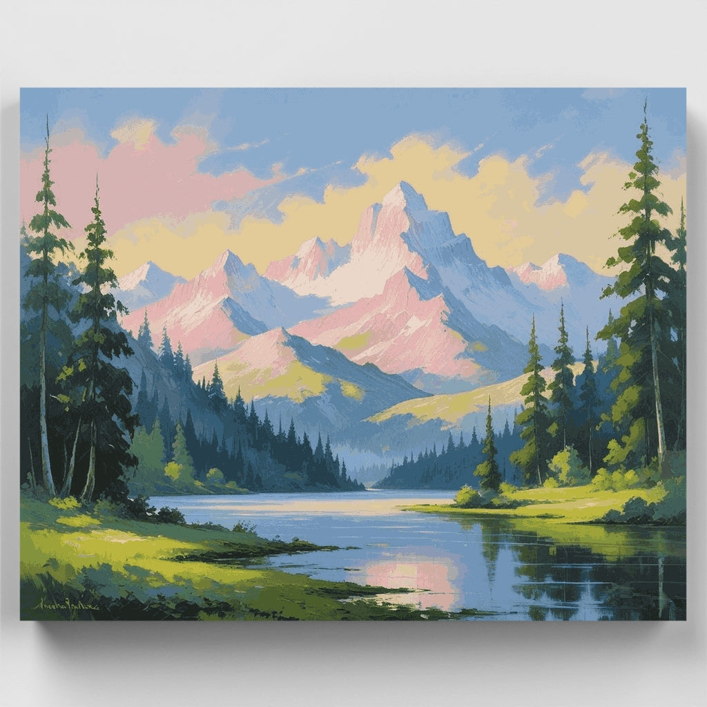 Kit de pintura por números - Valle de lago en montaña serena — Estándar