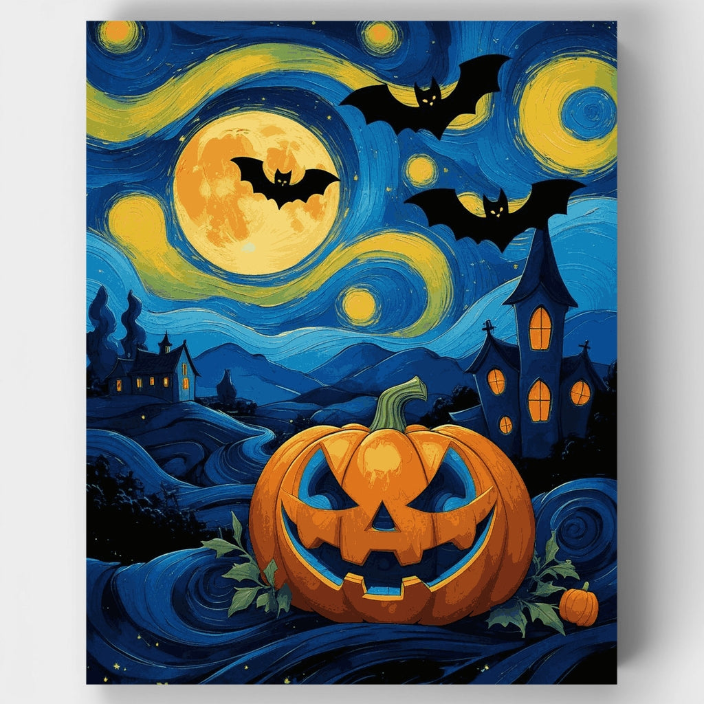 Halloween Starry Night with Jack-o'-Lantern - Paint by Numbers Kit