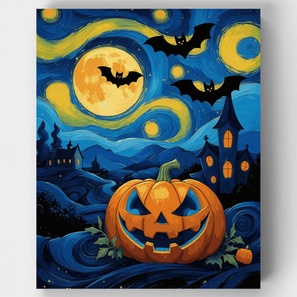 Halloween Starry Night with Jack-o'-Lantern - Paint by Numbers Kit