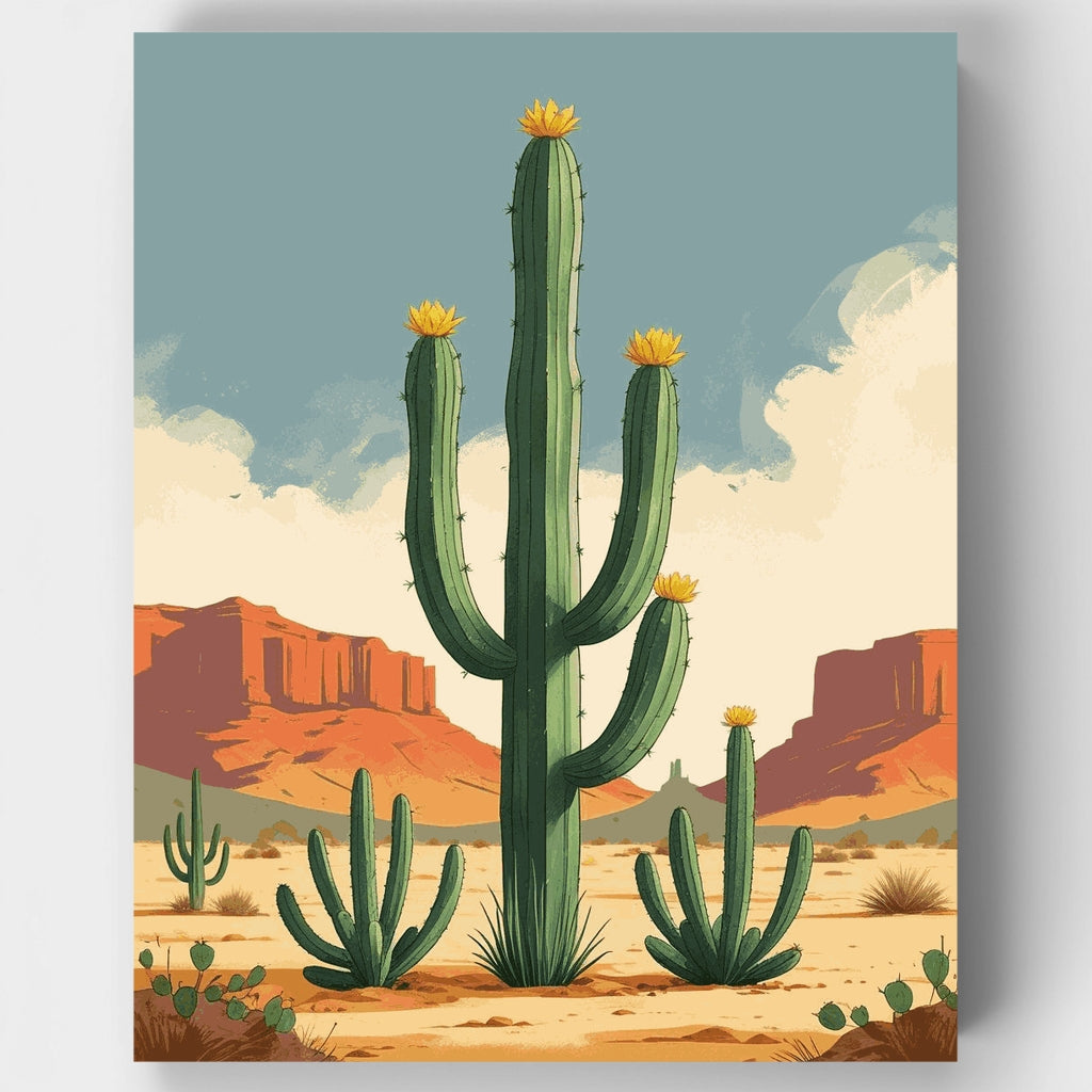 Desert Saguaro Cactus Landscape - Paint by Numbers Kit