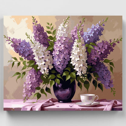 Elegant Lilac Bouquet with Teacup - Paint by Numbers Kit