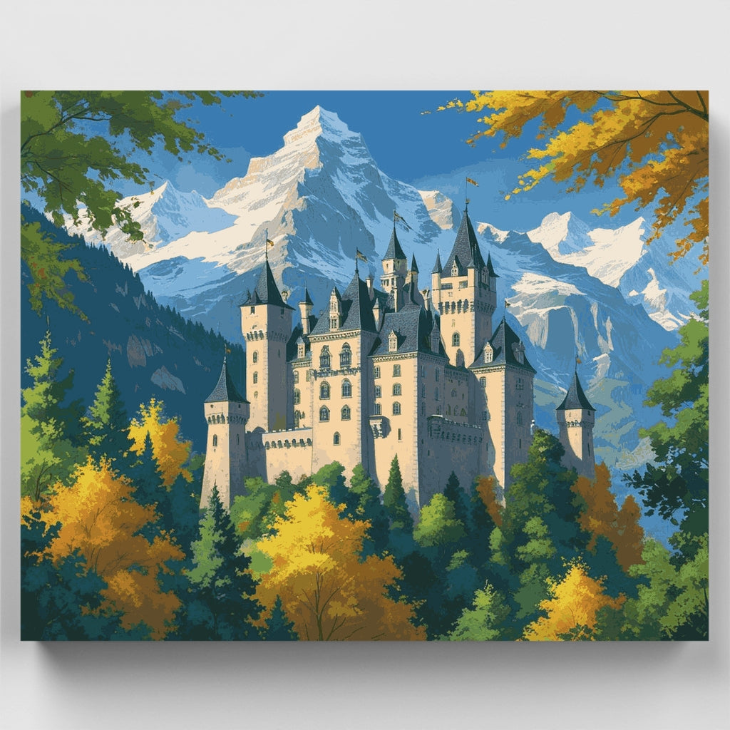 Castillo de cuento de hadas en los Alpes - Kit de pintura por números — Estándar