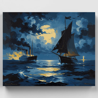Maritime Adventure with Ships at Sea - Paint by Numbers Kit