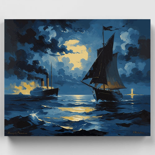Maritime Adventure with Ships at Sea - Paint by Numbers Kit