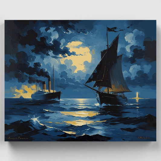 Maritime Adventure with Ships at Sea - Paint by Numbers Kit
